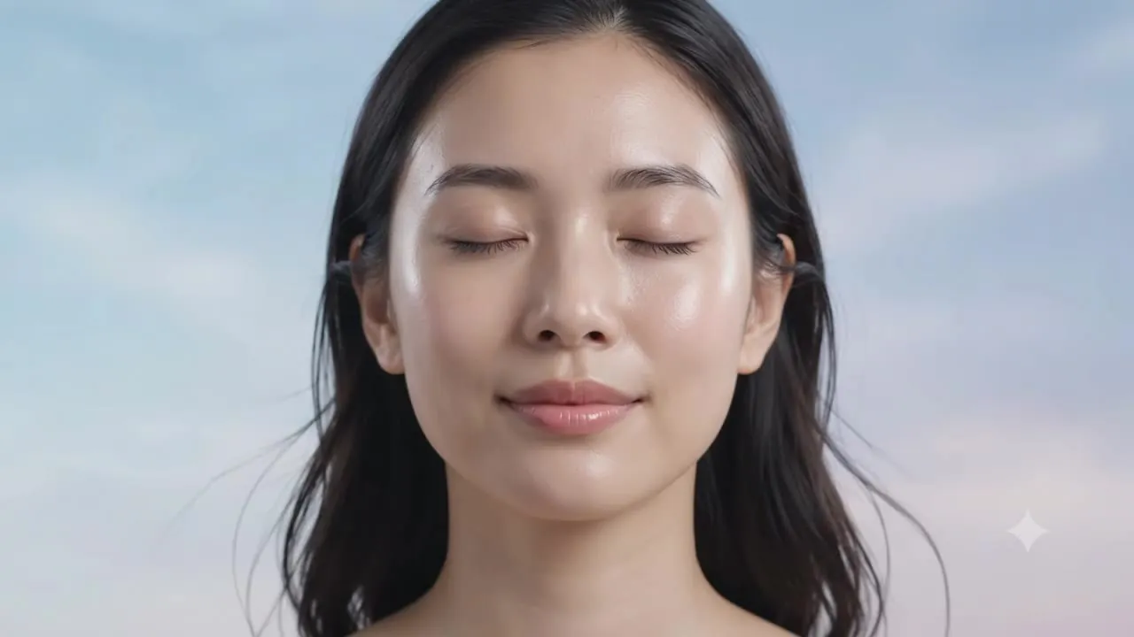 맑은 피부의 여성이 눈을 감고 있는 부드러운 톤의 사진