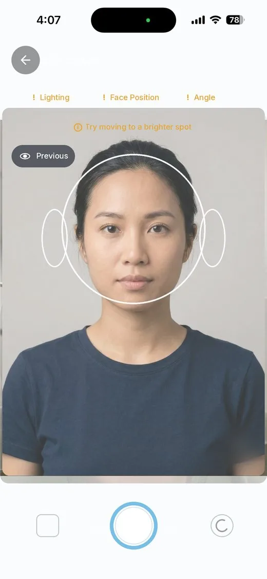 Guided selfie capture screen